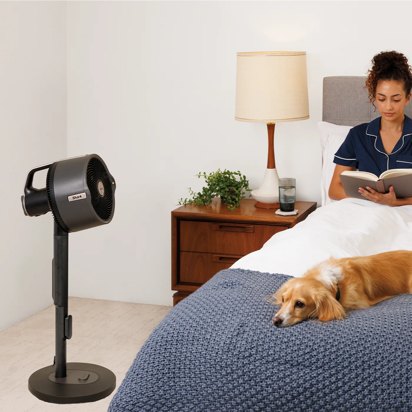 Shark-FA300UK_InUse_Upright_BedRoom_Woman_Dog